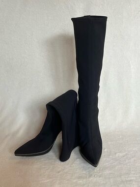 Pedro Miralles Black Knee-High Pointed-Toe Stretch Boots